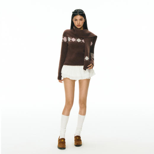 Ariseism 美式复古高级感菱格毛衣女秋冬新款修身上衣 商品图3