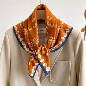 丁摩 橙色腰果花棉麻发带丝巾70小方巾女薄款围巾领巾亚麻头巾百搭衬衫5ZF-1018