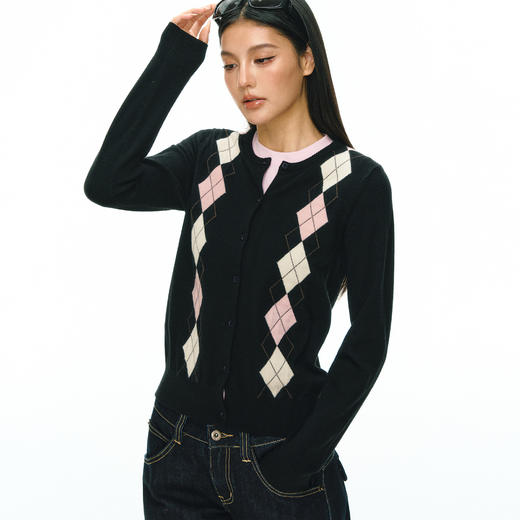 Ariseism 美式复古高级感菱格针织开衫女秋冬新款内搭打底上衣 商品图1