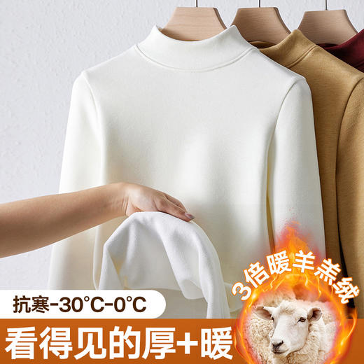 丁摩 巨厚半高领一体羊羔绒保暖衣女加绒加厚秋衣内搭打底衫羊毛上衣冬5ZF- M651 商品图2