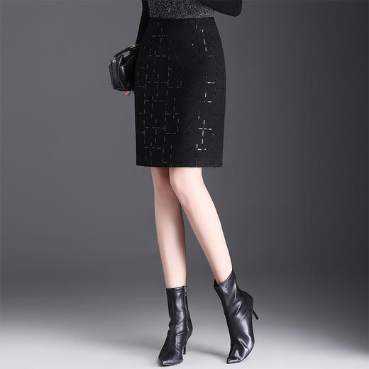 亮片毛呢半身裙，优雅包臀裙厚款羊毛裙高腰MYX3575 商品图2