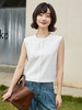 法式慵懒风白色圆领无袖雪纺上衣 压褶细节后拉链 夏季宽松遮肉通勤背心 商品缩略图0