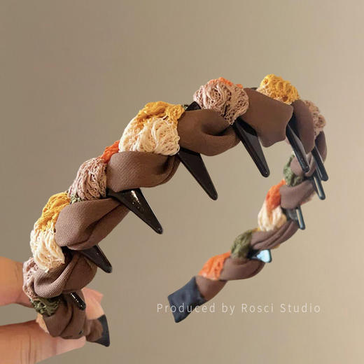 丁摩 复古拼色布艺缠绕带齿防滑发箍女高颅顶头箍发卡发饰5ZF-022 商品图3