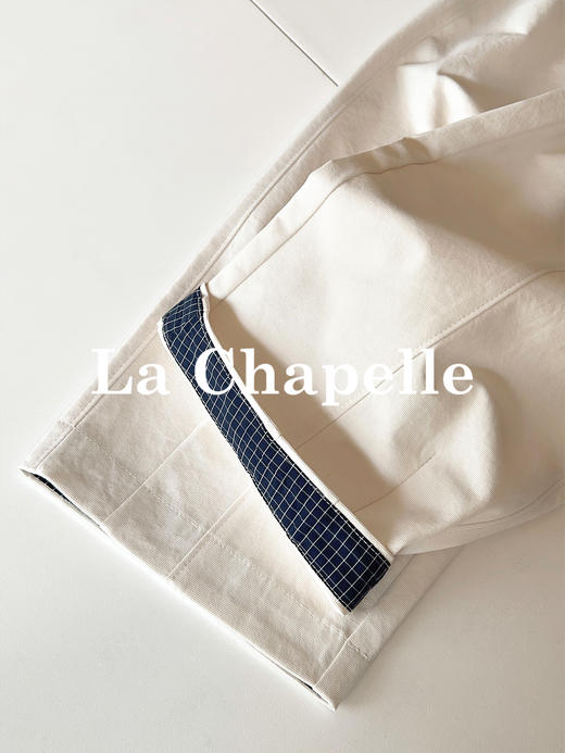 专柜实拍【小众设计感】拉夏贝尔/La Chapelle高腰松紧时髦撞色休闲裤小个子显瘦直筒裤 商品图10