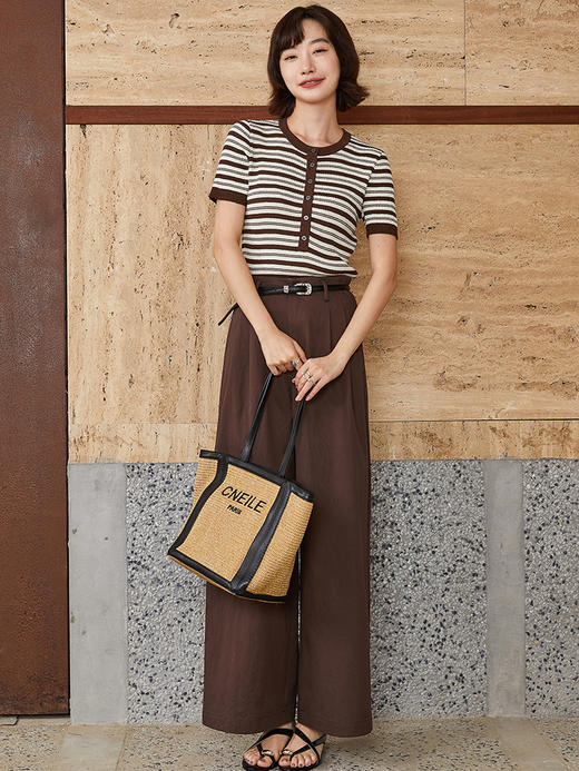 白色高腰阔腿休闲裤女 2026 新款 压褶垂感显瘦 A 字九分裤 小个子百搭 商品图3