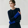 丁摩 法式撞色女山羊绒针织开衫显瘦圆领袖口拼色小香风毛衣外套5ZF-25158 商品缩略图1