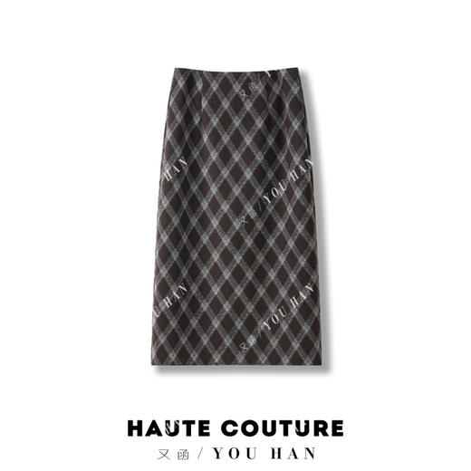 丁摩 秋冬新款格子毛呢半身裙经典显瘦菱形格中长裙复古气质5ZF-1125 商品图1