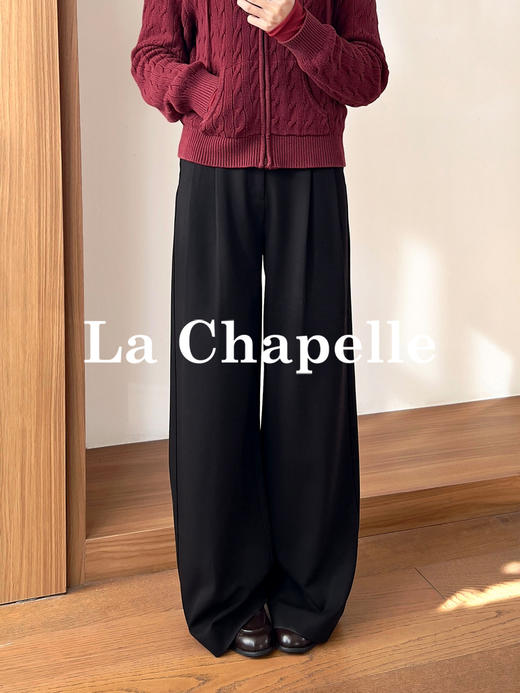 专柜实拍【垂坠有型】拉夏贝尔/La Chapelle含绵羊毛质感西裤~暗扣花边高腰压褶显瘦休闲直筒裤 商品图0