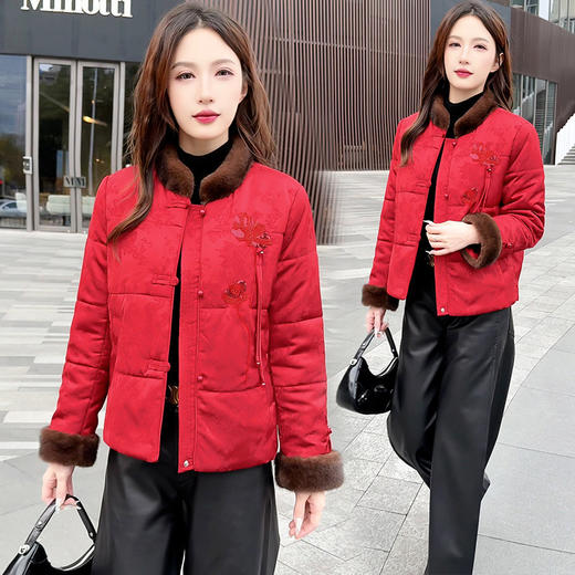 新中式绵羊毛棉服，提花短款棉袄外套QYM59117 商品图3