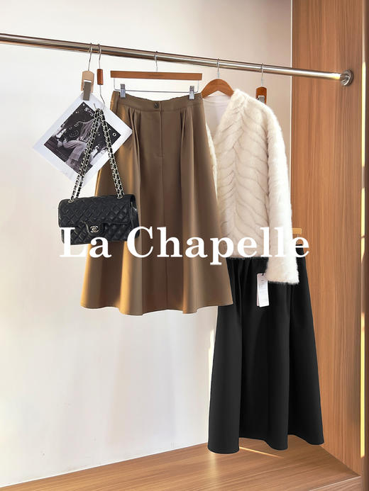 专柜实拍【超模伞裙】拉夏贝尔/La Chapelle立体捏褶高腰显瘦A字长款半身裙~垂感不易皱 商品图1