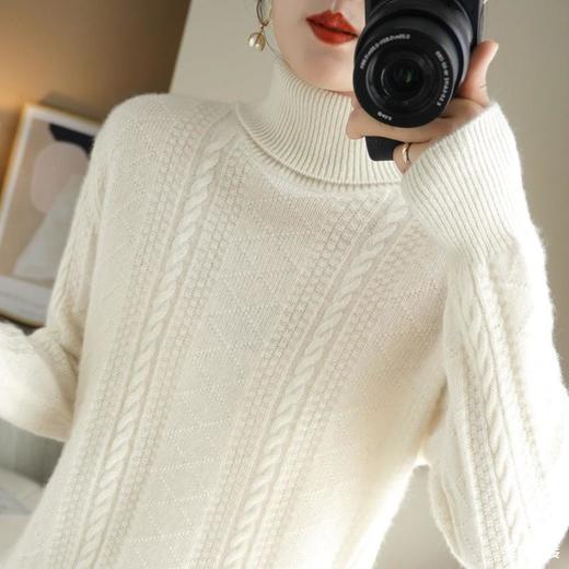 丁摩 秋冬新款100羊毛衫女高领菱形宽松加厚针织打底衫毛衣内搭5ZF-803 商品图2