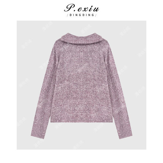 04-4潘依绣丁丁宠粉羊毛复古花纱慵懒系带围巾翻领针织上衣W-63685 商品图2