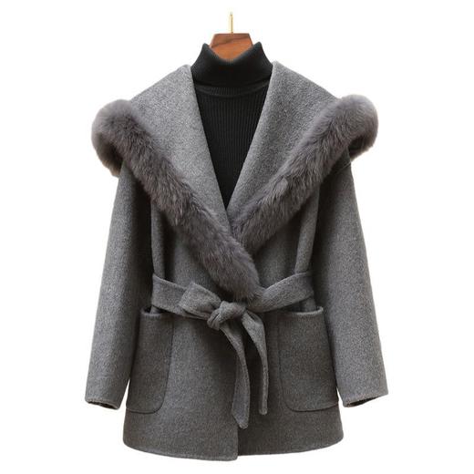 丁摩 冬季新品100%羊毛中长款毛呢大衣简约韩版毛呢双面呢外套女5ZF-02C 商品图4