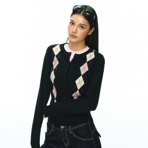Ariseism 美式复古高级感菱格针织开衫女秋冬新款内搭打底上衣 商品图2