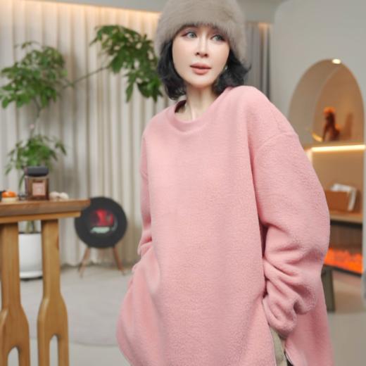 松弛减龄侧拉链颗粒绒感厚款圆领长袖卫衣M9212 商品图0
