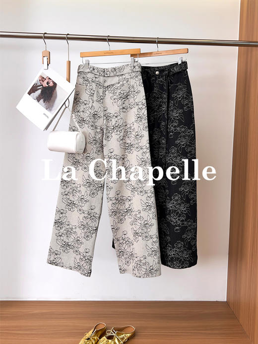 专柜实拍【复古印花/高克重】拉夏贝尔/La Chapelle质感有型！高腰宽松垂感牛仔裤显瘦显高拖地裤★ 商品图1