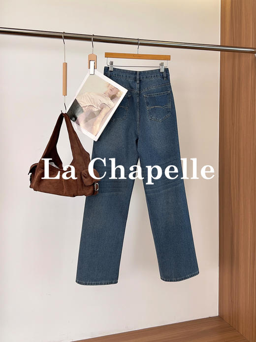 专柜实拍【竖纹/四面弹】拉夏贝尔/La Chapelle高腰显瘦牛仔裤女2026新款窄版直筒阔腿长裤 商品图2