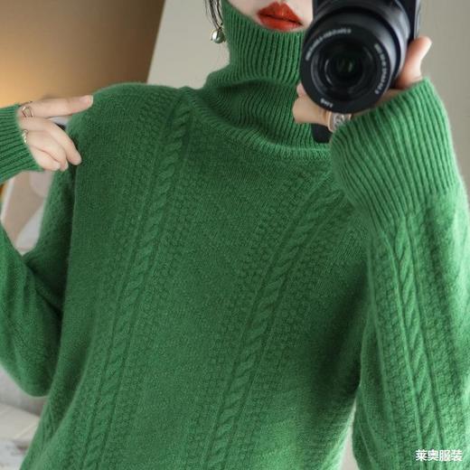 丁摩 秋冬新款100羊毛衫女高领菱形宽松加厚针织打底衫毛衣内搭5ZF-803 商品图3