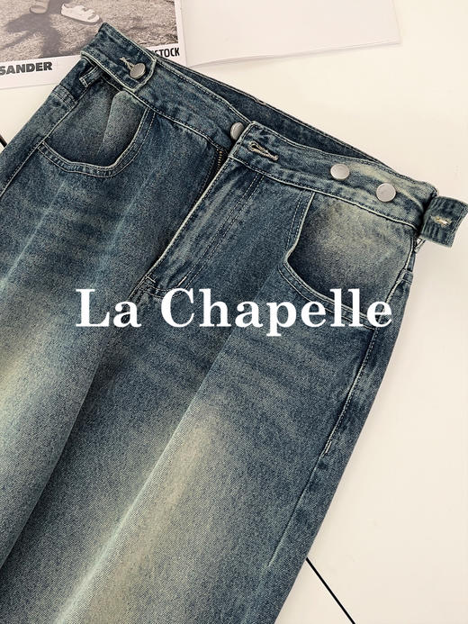 专柜实拍【美式高阶感】拉夏贝尔/La Chapelle复古水洗磨白牛仔裤高腰遮胯显瘦直筒阔腿裤 商品图5