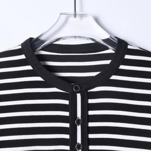 31091SDSA男士秋冬新款痞帅男装简约撞色条纹半纽扣圆领长袖T恤百搭潮 商品图2