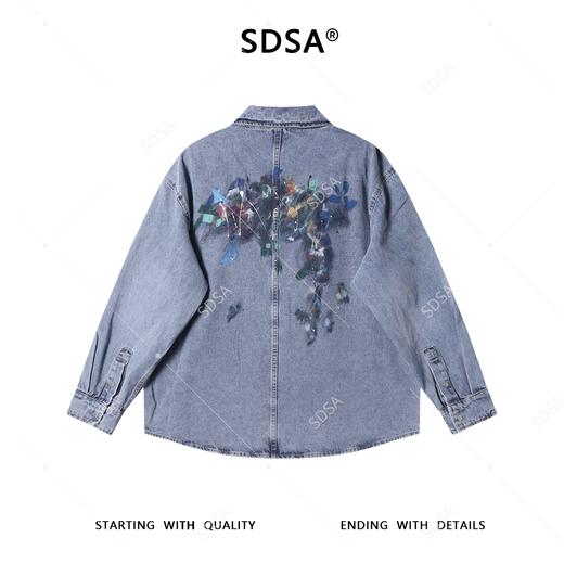 2618016SDSA秋冬新款痞帅男装时尚泼墨彩色印花翻领牛仔长袖衬衫百搭衬衣 商品图5