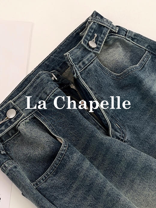 专柜实拍【美式高阶感】拉夏贝尔/La Chapelle复古水洗磨白牛仔裤高腰遮胯显瘦直筒阔腿裤 商品图6
