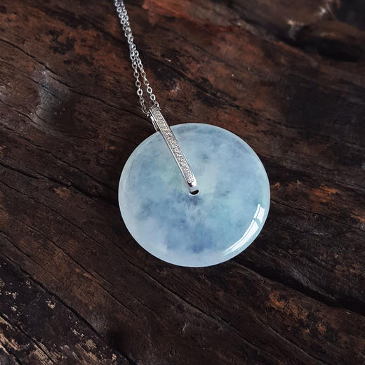 【天然正品】A货翡翠AU750白金镶钻镶天然冰种平安扣造型翡翠（吉祥如意）吊坠项链28.3*23.8*4.4MM（皆取最大值）281225NJS29 商品图3