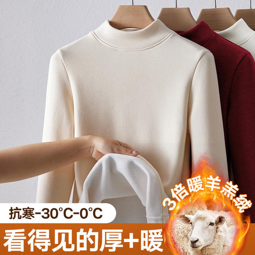 丁摩 巨厚半高领一体羊羔绒保暖衣女加绒加厚秋衣内搭打底衫羊毛上衣冬5ZF- M651 商品图3