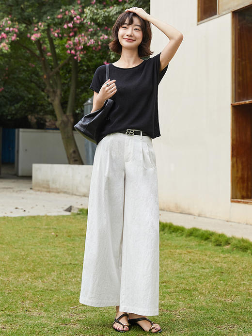 白色高腰阔腿休闲裤女 2026 新款 压褶垂感显瘦 A 字九分裤 小个子百搭 商品图2