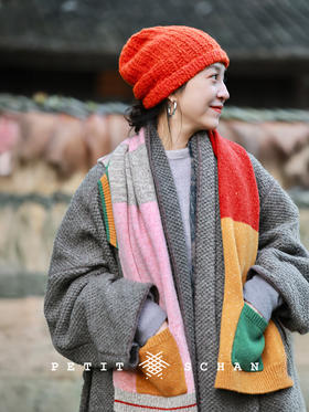 【满3380赠品，和田玉系列除外，无需加购和拍下】欢呼雀跃 绵羊毛拼色口袋围巾披肩