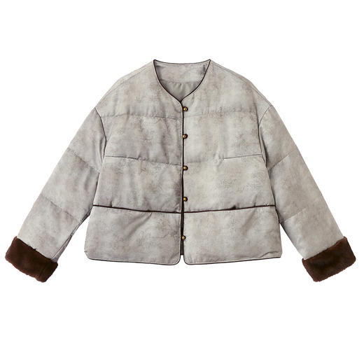 丁摩 新中式提花羽绒服女冬季款毛绒拼接90白鸭绒短款外套5ZF-1031 商品图4