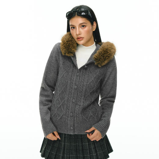 Ariseism 美式复古高级感绞花毛衣外套女秋冬新款加厚上衣 商品图0