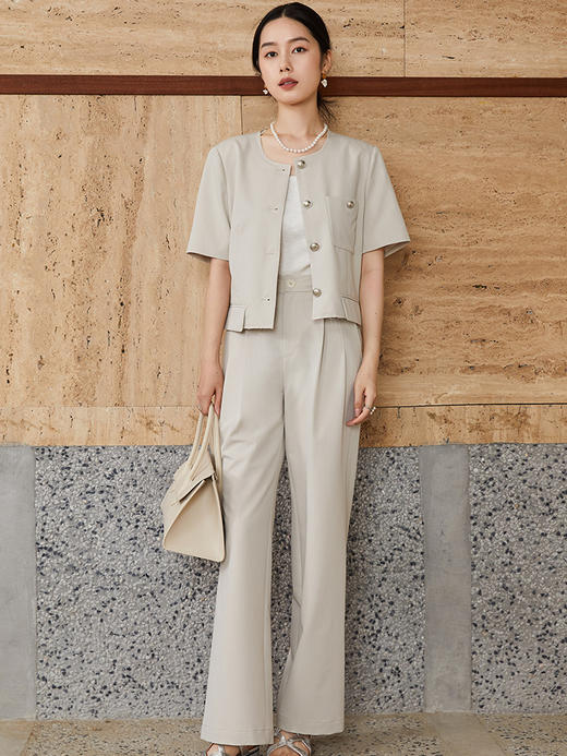 韩系慵懒风米白色高腰阔腿西装裤女 垂感显瘦直筒休闲裤 小个子通勤百搭拖地裤 商品图1