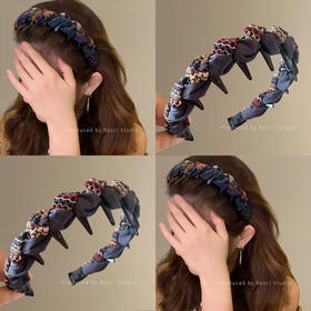 丁摩 复古拼色布艺缠绕带齿防滑发箍女高颅顶头箍发卡发饰5ZF-022