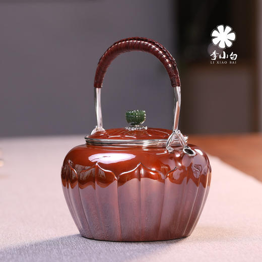 李小白银壶 纯银9999烧水壶 纯银银壶 银壶茶壶 荷瓣铜包银花苞银壶 商品图3