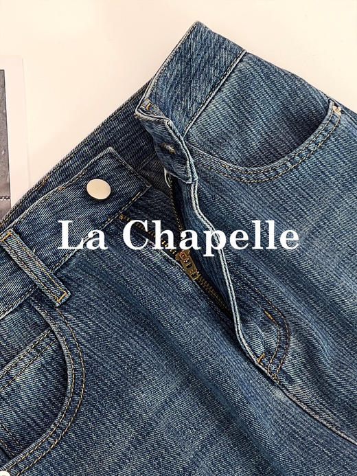 专柜实拍【竖纹/四面弹】拉夏贝尔/La Chapelle高腰显瘦牛仔裤女2026新款窄版直筒阔腿长裤 商品图6