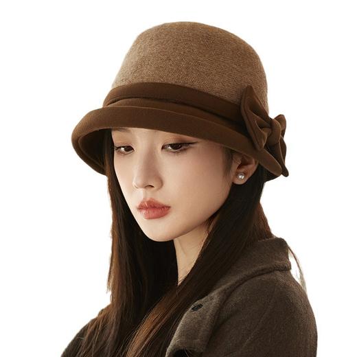 丁摩 赫本风卷边蝴蝶结羊毛渔夫帽子女韩国秋冬轻奢保暖礼帽盆帽潮5ZF-3126 商品图3