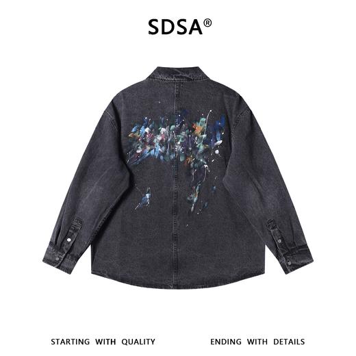 2618016SDSA秋冬新款痞帅男装时尚泼墨彩色印花翻领牛仔长袖衬衫百搭衬衣 商品图5