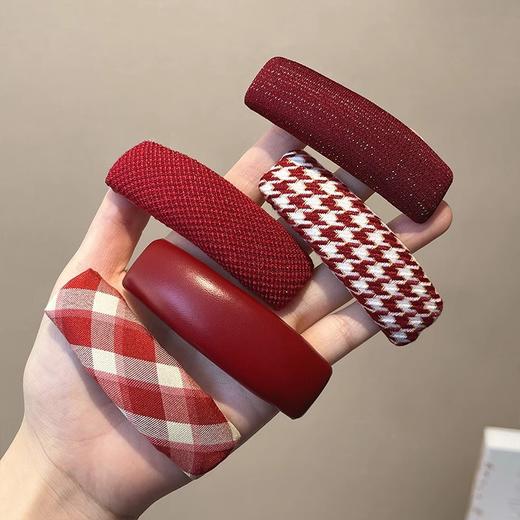 丁摩 【5个装】红色格纹海绵布艺发夹碎发刘海夹高级感侧边发卡头饰女5ZF-1211 商品图2