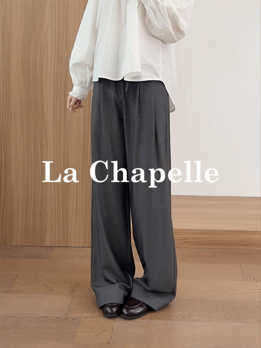 专柜实拍【极简纸片人】拉夏贝尔/La Chapelle绵羊毛高质感！垂感松弛有型高腰系带直筒休闲西裤★ 商品图2