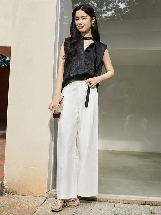 高级感灰绿阔腿西装裤 高腰压褶垂坠长裤 职场通勤显瘦直筒裤 商品图2