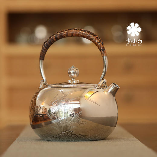 李小白银壶 纯银9999烧水壶 银壶烧水壶 烧水银壶 银壶 茶壶 兰花壶 商品图2