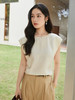 法式温柔风米白色无袖背心 收腰显瘦褶皱设计感圆领气质上衣 商品缩略图0
