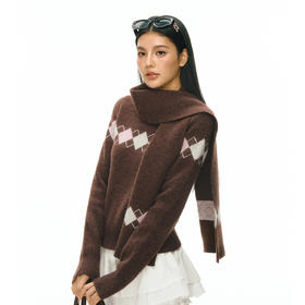 Ariseism 美式复古高级感菱格毛衣女秋冬新款修身上衣