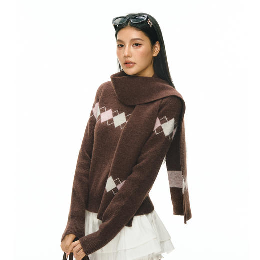 Ariseism 美式复古高级感菱格毛衣女秋冬新款修身上衣 商品图0