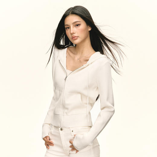 Ariseism 美式复古薄款针织上衣连帽毛衣外套女春季新款 商品图2