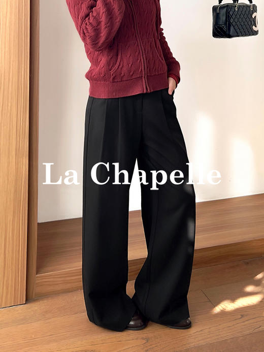 专柜实拍【垂坠有型】拉夏贝尔/La Chapelle含绵羊毛质感西裤~暗扣花边高腰压褶显瘦休闲直筒裤 商品图4