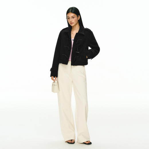 Ariseism 美式复古牛角扣黑色短款毛呢外套女秋冬新款上衣 商品图3