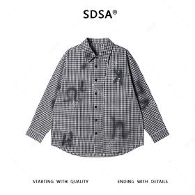 SDSA男士秋冬新款痞帅男装时尚撞色格子泼墨长袖衬衫百搭晕染衬衣