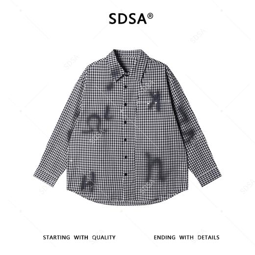 SDSA男士秋冬新款痞帅男装时尚撞色格子泼墨长袖衬衫百搭晕染衬衣 商品图0